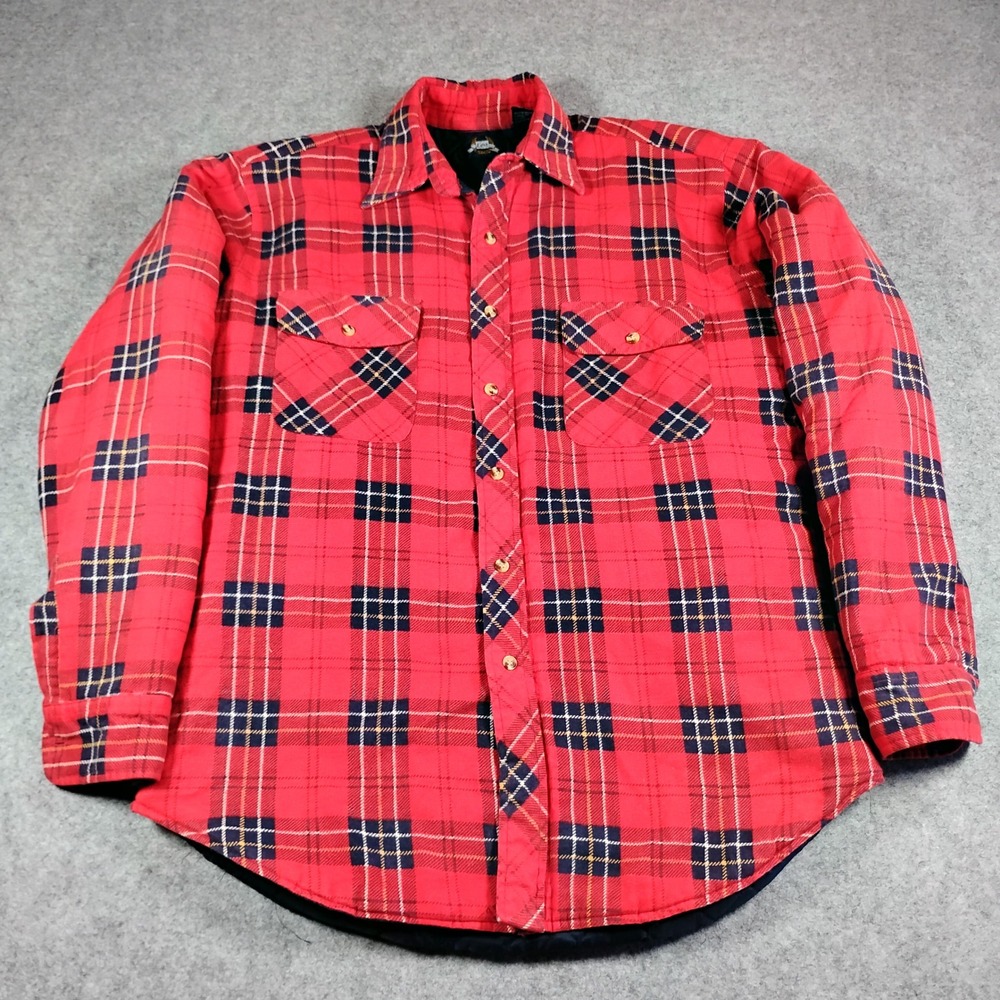 Vintage Lee Mens Red Plaid Quilted‎ Lined Flannel Shirt Jacket Size M Shacket